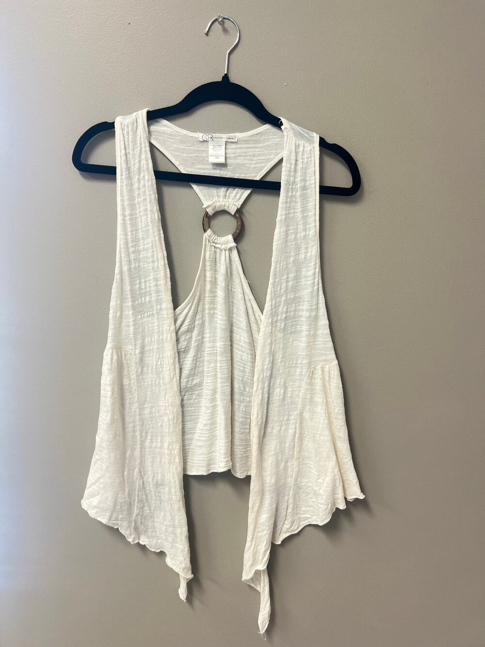 Charlotte Russe White Boho Draped Vest Large Ring Back Handkerchief Y2K